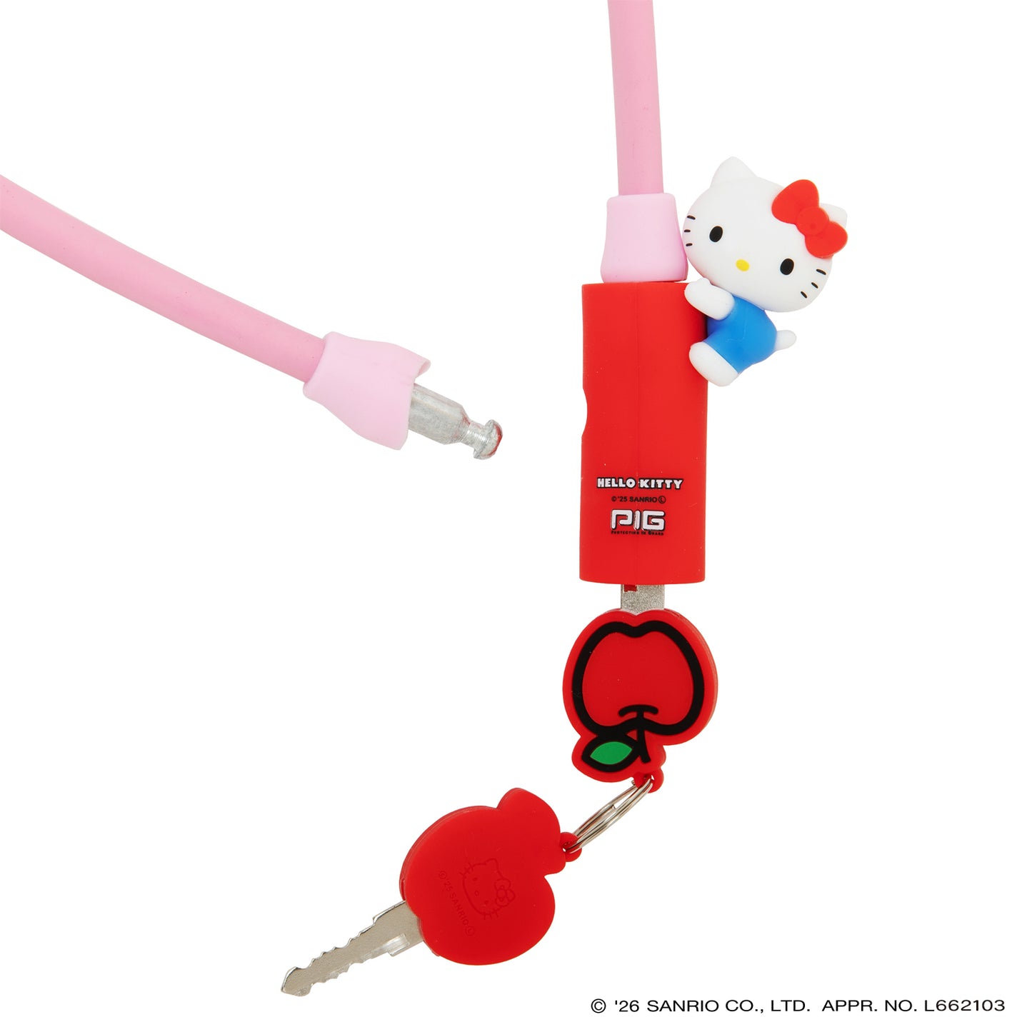 サンリオ ワイヤーロック| Sanrio WIRE LOCK（ハローキティのマスコット付）600mm/300mm [PIG]